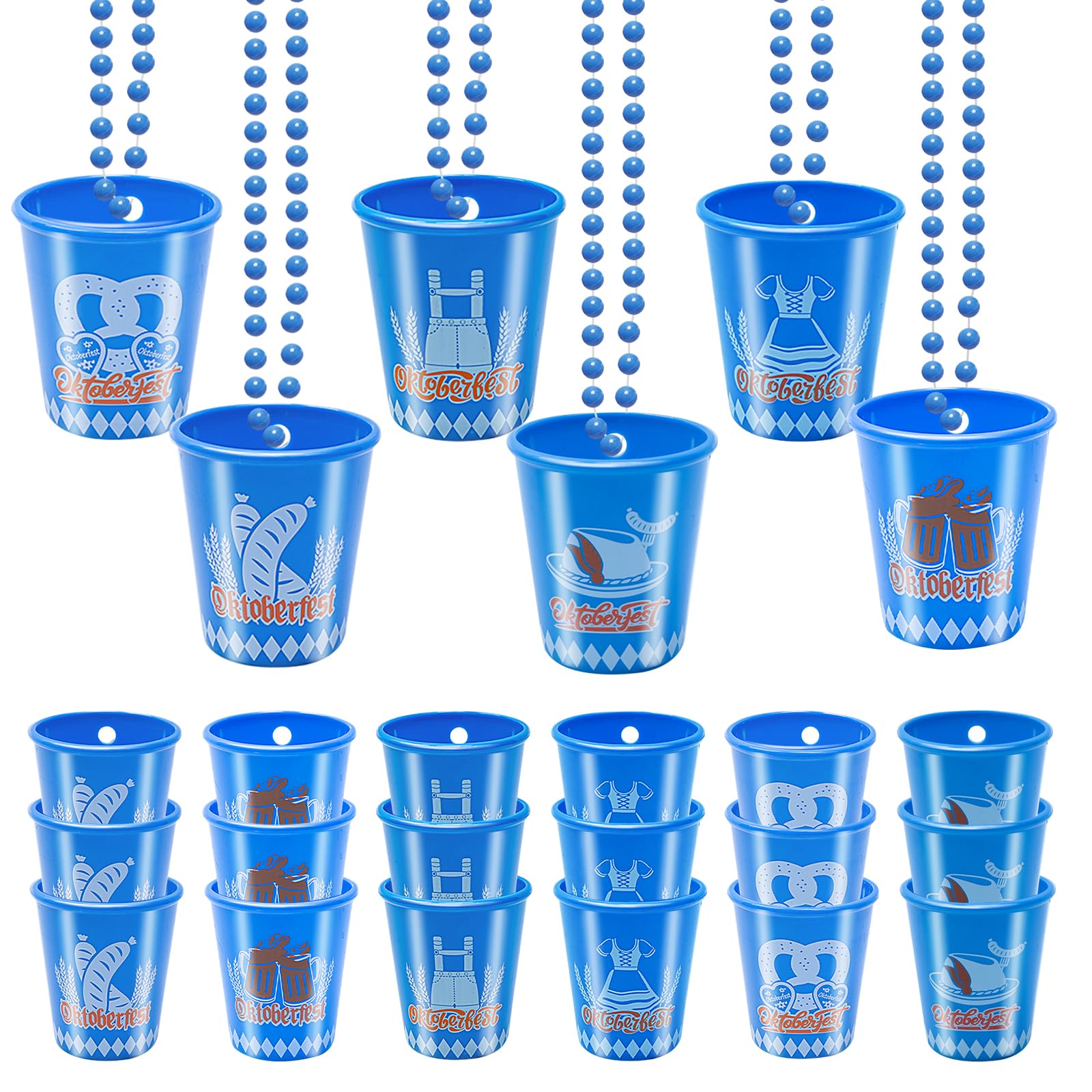 SUNKIM 18 Pcs Beer Festival Shot Glass on Beaded Necklaces Beer Festival Plastic Shot Glass Necklaces Beer Festival Cups for Bavarian German Beer Festival,6 Styles