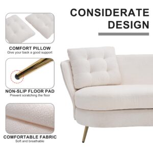 Aiyyds 64 Inch Velvet Loveseat Sofa with Gold Metal Legs, Modern Upholstered Love seat Couch with 2 Pillows, Tufted Small 2-Seat Sofa for Living Room, Bedroom, Apartment Small Spaces (White)