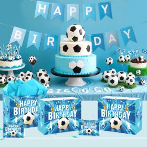 Soccer Birthday Gift Bag for Boys, Blue Soccer Wrapping Paper Favors Bags with Tissue Paper Card Large Soccer Ball Birthday Goodie Treat Bags for Sport Theme Baby Shower Party Decorations Supplies