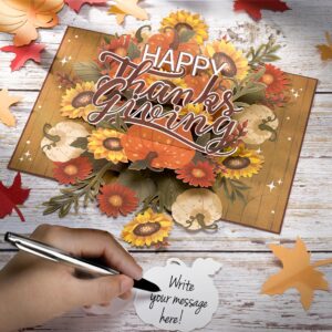 POPWOW Happy Thanksgiving Pop Up Card, Pumpkin, Flowers, Envelopes, Thanks Giving Themed, Thankful 3D Popup Greeting Cards, Ideal Gifts for Mom, Sister, Grandma, Girl, Women, 5x7