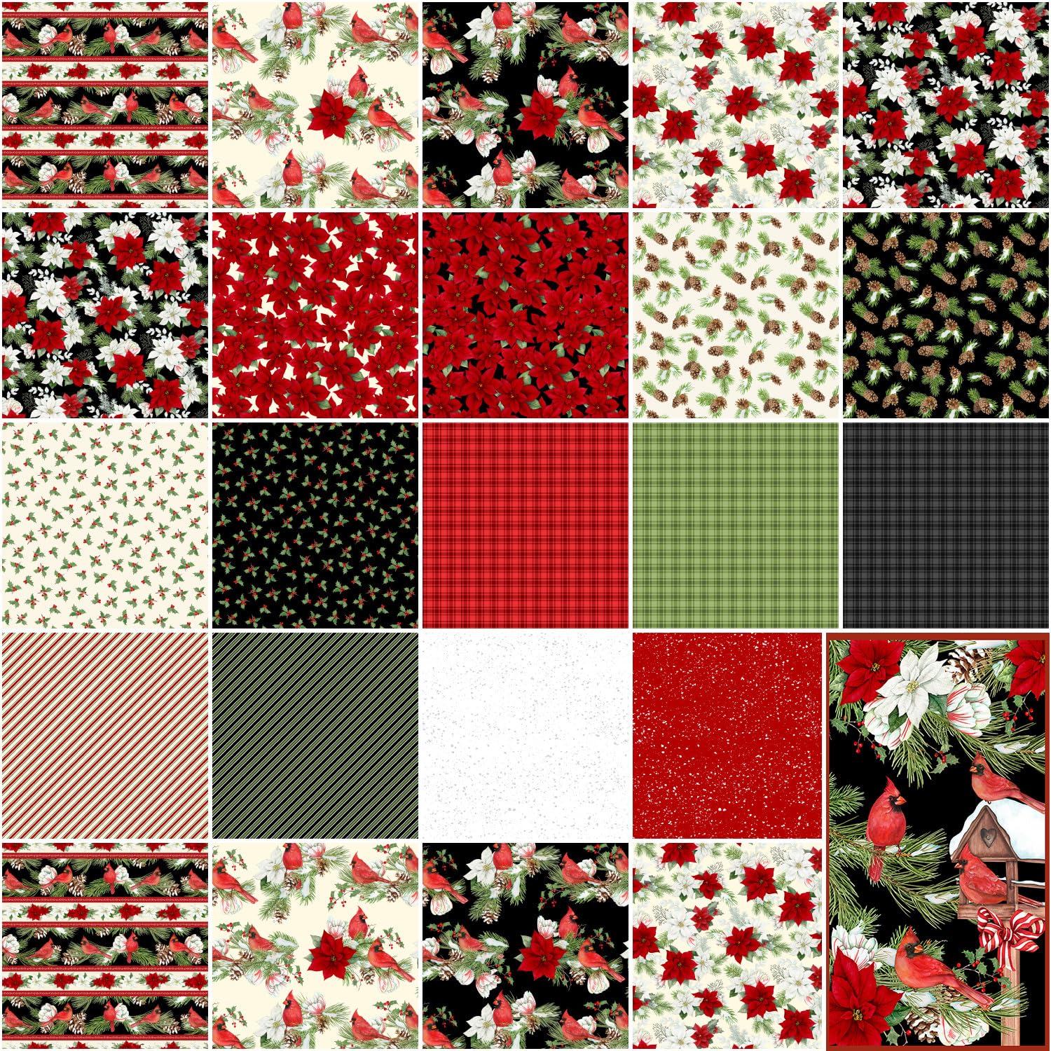 Wilmington Prints Cardinal Cozy Holly Toss, Fabric by The Yard (Cream)