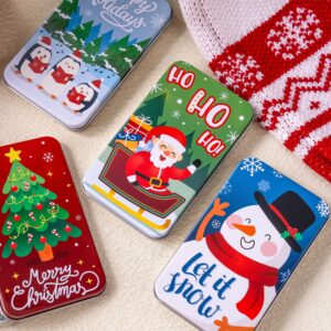 JOYIN 6PCS Present Card Holder Tin Boxes 4.33” x 2.6” x 0.6” Christmas Tins Holders for Christmas Holiday Decor, Xmas Party Box,6 designs