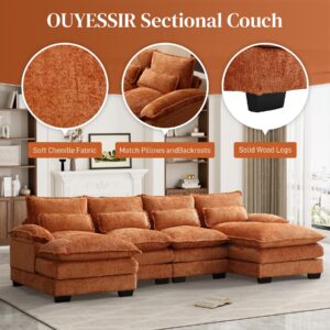 OUYESSIR U Shape Sectional Sofa Cloud Couch, 110" Upholstery Comfy Modular Sofa, 4 Seat Chenille Modern Sleeper Sofa with Double Chaise for Living Room,Orange