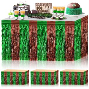 dtofoot 4 pack football party table skirt decorations, 30x108 inch foil fringe tinsel table skirts football tablecloth table cover for football birthday party decorations sports theme party supplies