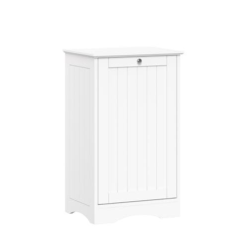 RiverRidge Ashland Tilt Out Laundry Hamper with Beadboard Design - Spacious Top Shelf, Removable Cloth Bag & Silver Knob - White Laundry Cabinet for Towels & Clothes Storage - Laundry Room Cabinets