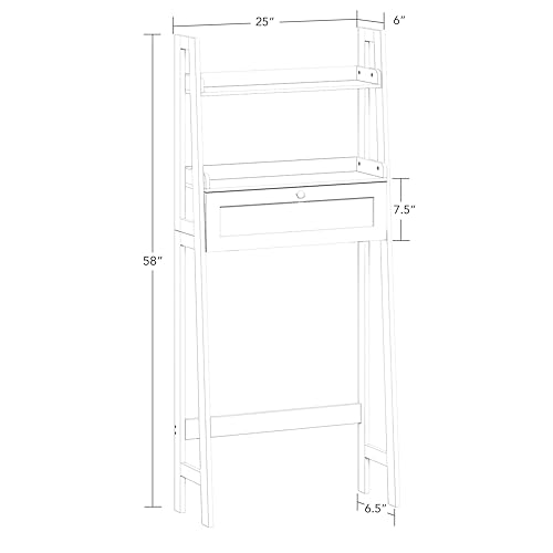 RiverRidge Amery Wall Shelf Over-The-Toilet Storage - 3-Tier Wall Mounted Shelf with Open Shelves and Drop-Down Compartment - White Bathroom Organizer for Toiletries, Linens, and Décor