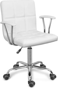 ergoseat home office desk chair with armrest and wheels, modern pu leather mid-back office task chair, height adjustable swivel computer chairs for home office, white