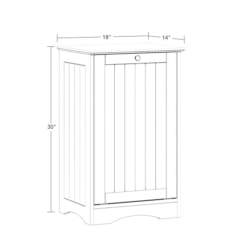 RiverRidge Ashland Tilt Out Laundry Hamper with Beadboard Design - Spacious Top Shelf, Removable Cloth Bag & Silver Knob - White Laundry Cabinet for Towels & Clothes Storage - Laundry Room Cabinets