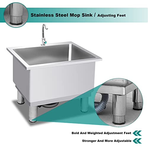 Stainless Steel Commercial Mop Sink, Large-Capacity Deepening Sink, Floor-Standing Mop Sink Suitable for Home Hotel Bar