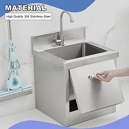 304 Stainless Steel Floor Mount Mop Sink/Basin with Sink Drainage/Strainer Depth 30cm (Commercial Kitchen, Restaurant, Business, Garages, Basements)