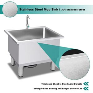 Stainless Steel Commercial Mop Sink, Large-Capacity Deepening Sink, Floor-Standing Mop Sink Suitable for Home Hotel Bar