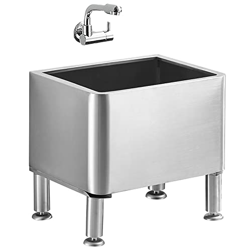 Free Standing Floor Mop Sink Commercial Mop Service Basin, Heavy Duty Stainless Steel Utility Sink Mop Bucket with Faucet, Bathroom Sink Laundry Tub Slop Sink