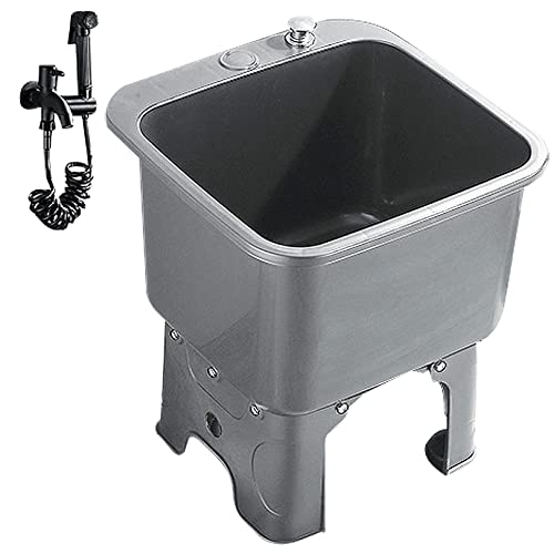 Mop Sink Floor Mount Mop Service Basin, Commercial Shop Sink with Faucet, Household Balcony Utility Sink Wash Station Laundry Tub Slop Sink