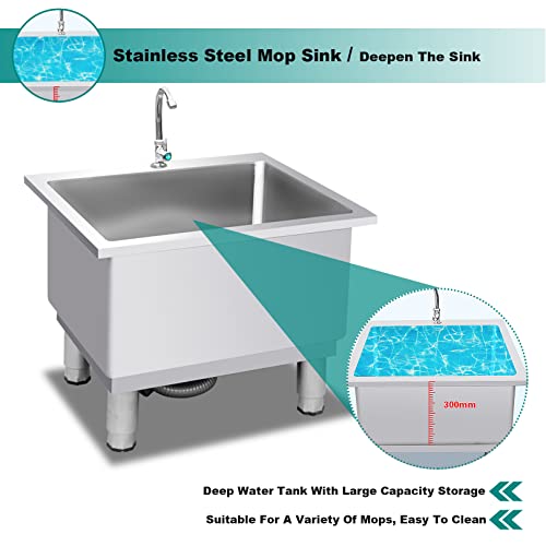 Stainless Steel Commercial Mop Sink, Large-Capacity Deepening Sink, Floor-Standing Mop Sink Suitable for Home Hotel Bar