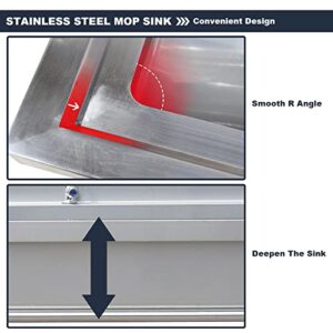 Free Standing Utility Sink Mop Service Basin Wash Station, Heavy Duty Stainless Steel Commercial Floor Mop Sink, 50cm/60cm