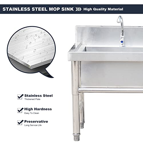 Free Standing Utility Sink Mop Service Basin Wash Station, Heavy Duty Stainless Steel Commercial Floor Mop Sink, 50cm/60cm