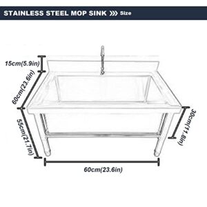 Free Standing Utility Sink Mop Service Basin Wash Station, Heavy Duty Stainless Steel Commercial Floor Mop Sink, 50cm/60cm