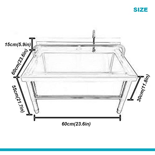 Commercial Floor Mop Sink, Stainless Steel Mop Sink, Floor-Standing Mop Sink with Drainage Holes, Drainage Pipes And Faucet