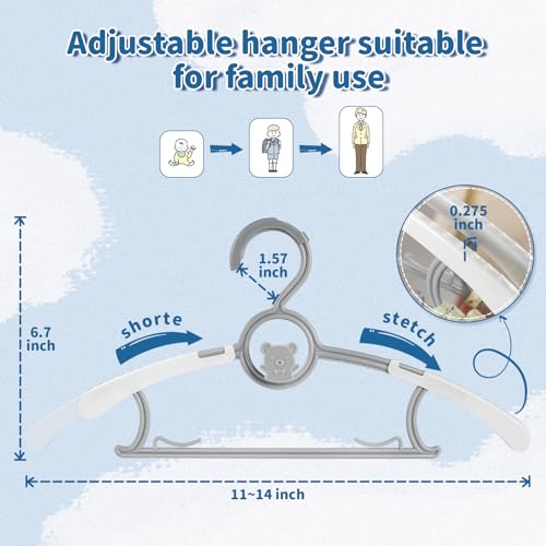 PIGLOG Baby Hangers 100 Pack Extendable Adjustable Kids Hangers, 11-14 Inches Non-Slip Plastic Toddler Hangers for Baby Kid Kids Children Infant Child,Stackable Kid Hangers for Closet Grey Bear