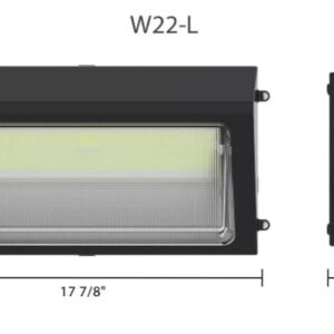 RAB W22-L-150 LED Wall Pack Light, 120-277V, Dusk to Dawn with Photocell, Power (75W/100W/125W/150W) & Color Temperature Adjustable (3/4/5K), Light Throw (0-45 Deg), 0-10V Dim, Glass Lens, Bronze