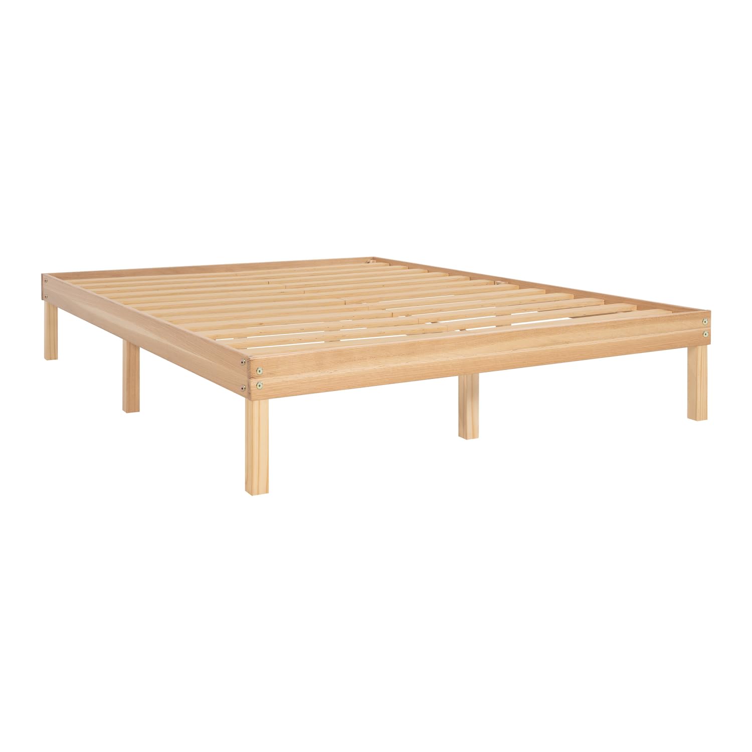 Naomi Home 14 Inch Solid Wood Platform Bed Queen Bed Frame, Pine Wood Queen Platform Bed Frame, No Squeak Bed Frame, Bed Frame Queen Size, No Box Spring Needed, Sturdy Bed Frame - Natural