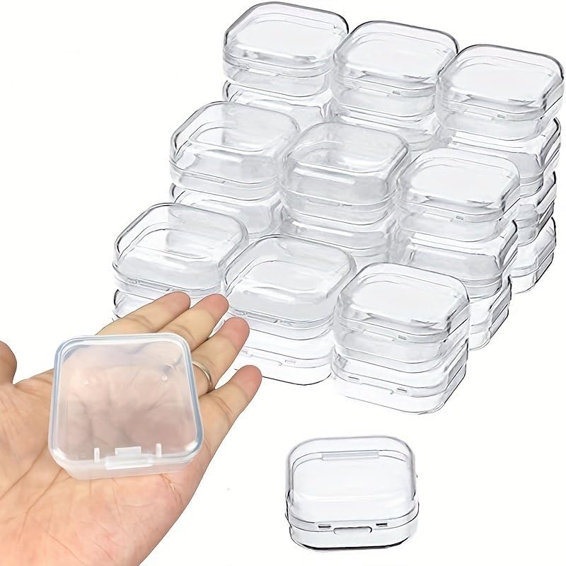 VANZBON 30 Packs Clear Small Plastic Containers Transparent Storage Box With Hinged Lid For Items Crafts Jewelry Package Clear Cases (15pcs 1.7x1.7x0.79inch)