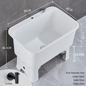 Commercial Floor Mount Mop Sink, Laundry Tub Slop Sink with Drain Button and Faucet for Garages, Basements, Restaurant