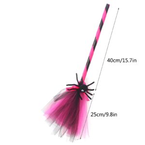 Generic Halloween Witch Broom Wizard Broomstick Plastic Flying Witch Broom with a Cute Spider, Gauze Flying Broomstick for Halloween Masquerade Cosplay Party Costume (Pink), rgryg5t79t8432y5