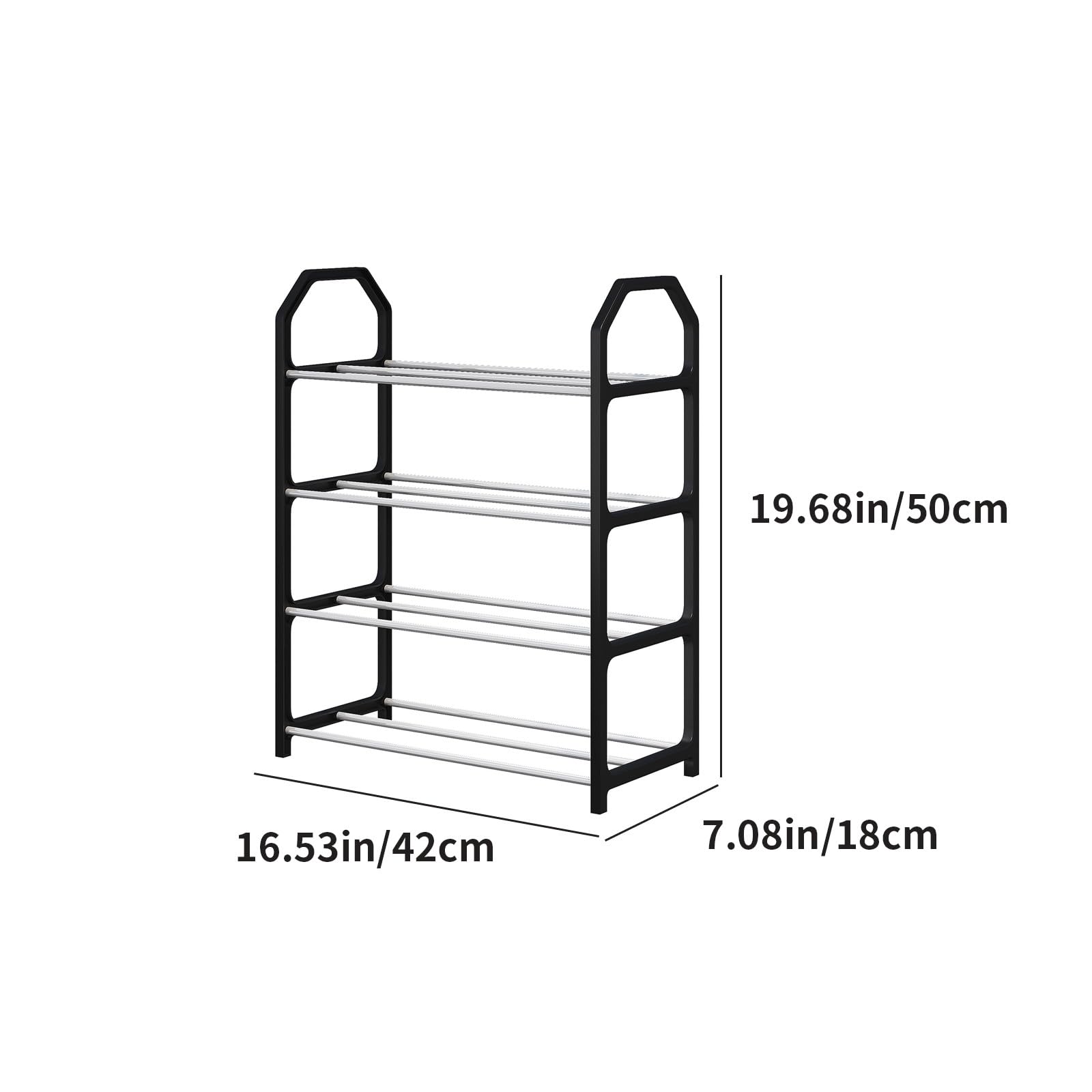 Shoe Rack 4 Layer, Shoe Organizer for Entryway, Storage Shoe Shelf with 4 Tiers Metal Shelves, Assembled Shoe Rack for Bedroom, Closet, Entry, Hallway, Slatted Design for Ventilation Drainage