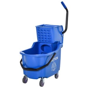 34 qt mop bucket with wringer, side press wringer combo commercial rectangular mop bucket on wheels, mop bucket and wringer combo on wheels for floor cleaning/wet mopping