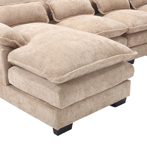 FANYE U-Shaped Corner Modular Convertible Sectional Sofa Couch Chenille Upholstery Deep Seat Double Cushions Sleeper Sofa&Couch W/2 Chaises and 4 Pillows for Home Office Apartment Living Room