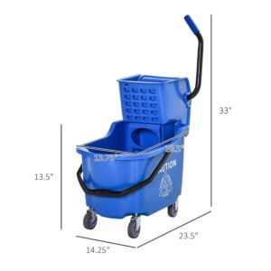 34 Qt Mop Bucket with Wringer, Side Press Wringer Combo Commercial Rectangular Mop Bucket on Wheels, Mop Bucket and Wringer Combo on Wheels for Floor Cleaning/Wet Mopping