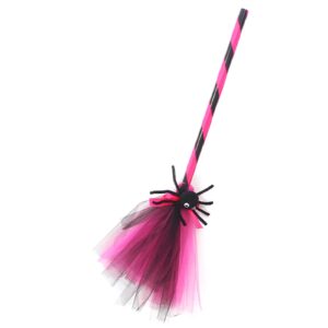 Generic Halloween Witch Broom Wizard Broomstick Plastic Flying Witch Broom with a Cute Spider, Gauze Flying Broomstick for Halloween Masquerade Cosplay Party Costume (Pink), rgryg5t79t8432y5