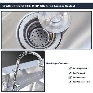 Free Standing Utility Sink Mop Service Basin Wash Station, Heavy Duty Stainless Steel Commercial Floor Mop Sink, 50cm/60cm