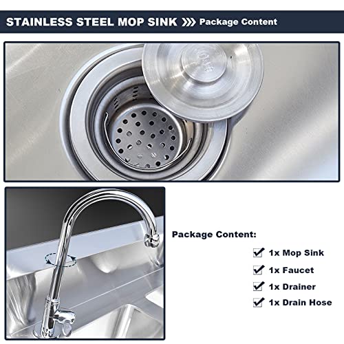 Free Standing Utility Sink Mop Service Basin Wash Station, Heavy Duty Stainless Steel Commercial Floor Mop Sink, 50cm/60cm