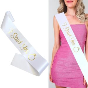 BLUPLE I Said Yes Gold Sash for Future Mrs,Engagement Proposal Bachelorette Party Sash for Bridal Shower Wedding Party Favors Accessories Supplies Engagement Gifts for Bride to Be,White (1)