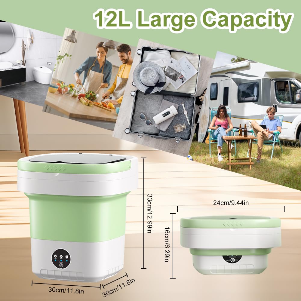 Portable Washing Machine, 12L Upgraded Large Capacity Foldable Mini Washer, Deep Cleaning for Underwear, Baby Clothes, and Small Clothes, Suitable for Apartments, Dormitories, Hotels