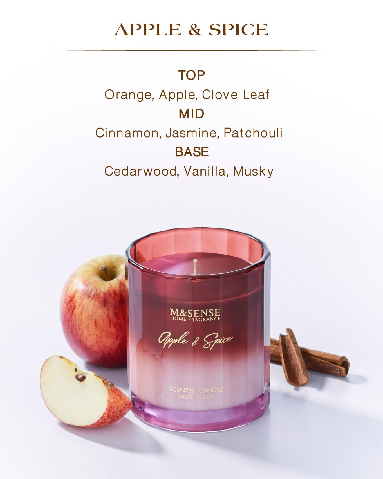 M&SENSE Apple Spice Soy Candles for Home Scented 10.6oz 60 Hour Long Lasting Slow Burning, Organic Natural Christmas Candle Highly Scented Winter Holiday Fragrance Gift for Women Men