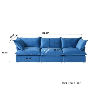 Sdorens Modular Sectional Sofa Couch, 122.82" Velvet 3 Seater Sofa, Minimalist Style Comfy Blue Sofa Couch for Living Room Apartment, Blue