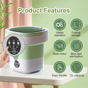 Portable Washing Machine, 12L Upgraded Large Capacity Foldable Mini Washer, Deep Cleaning for Underwear, Baby Clothes, and Small Clothes, Suitable for Apartments, Dormitories, Hotels