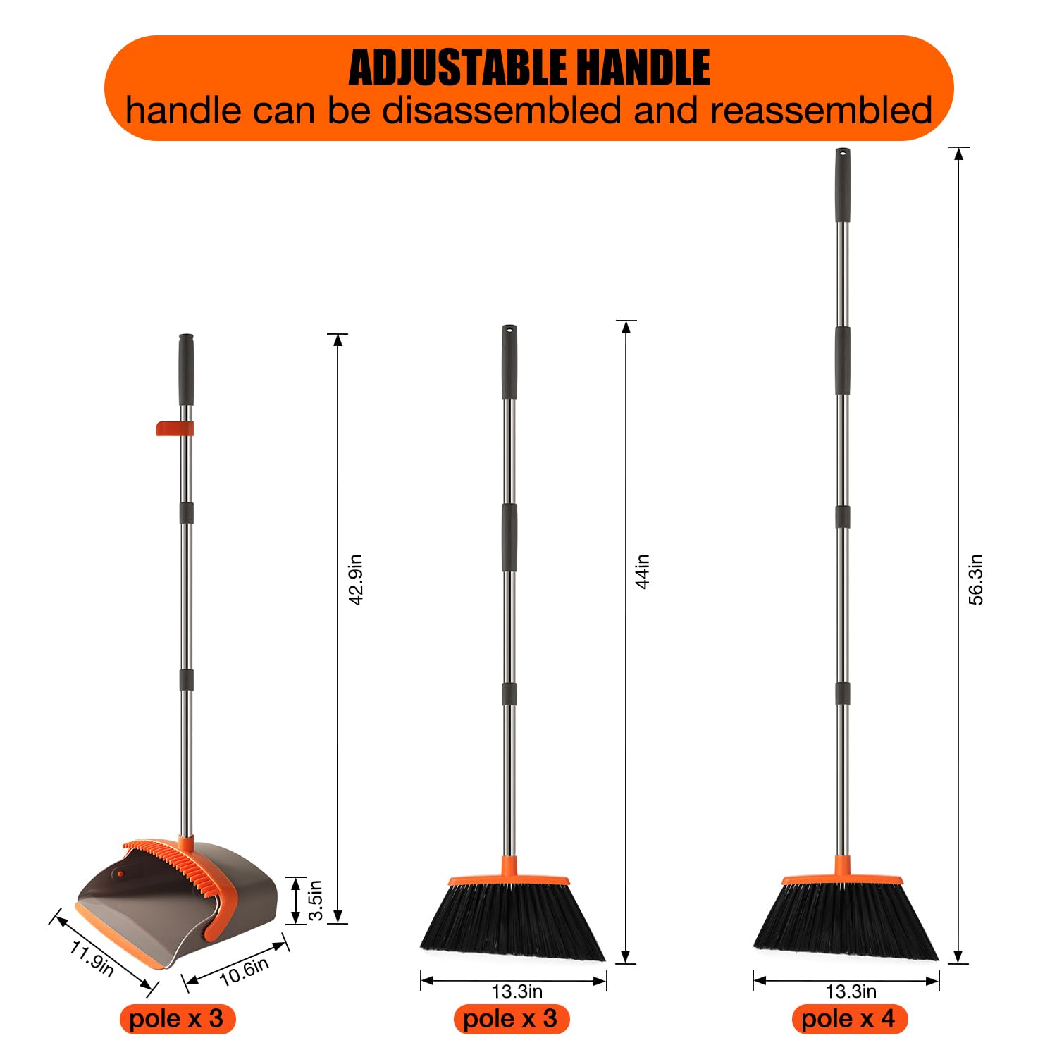 Upgrade Broom with Dustpan Combo Set for Heavy Duty with 55" Long Handle, Windproof Stand Up Broom and Dustpan Set with Dustpan Teeth to Clean Hair