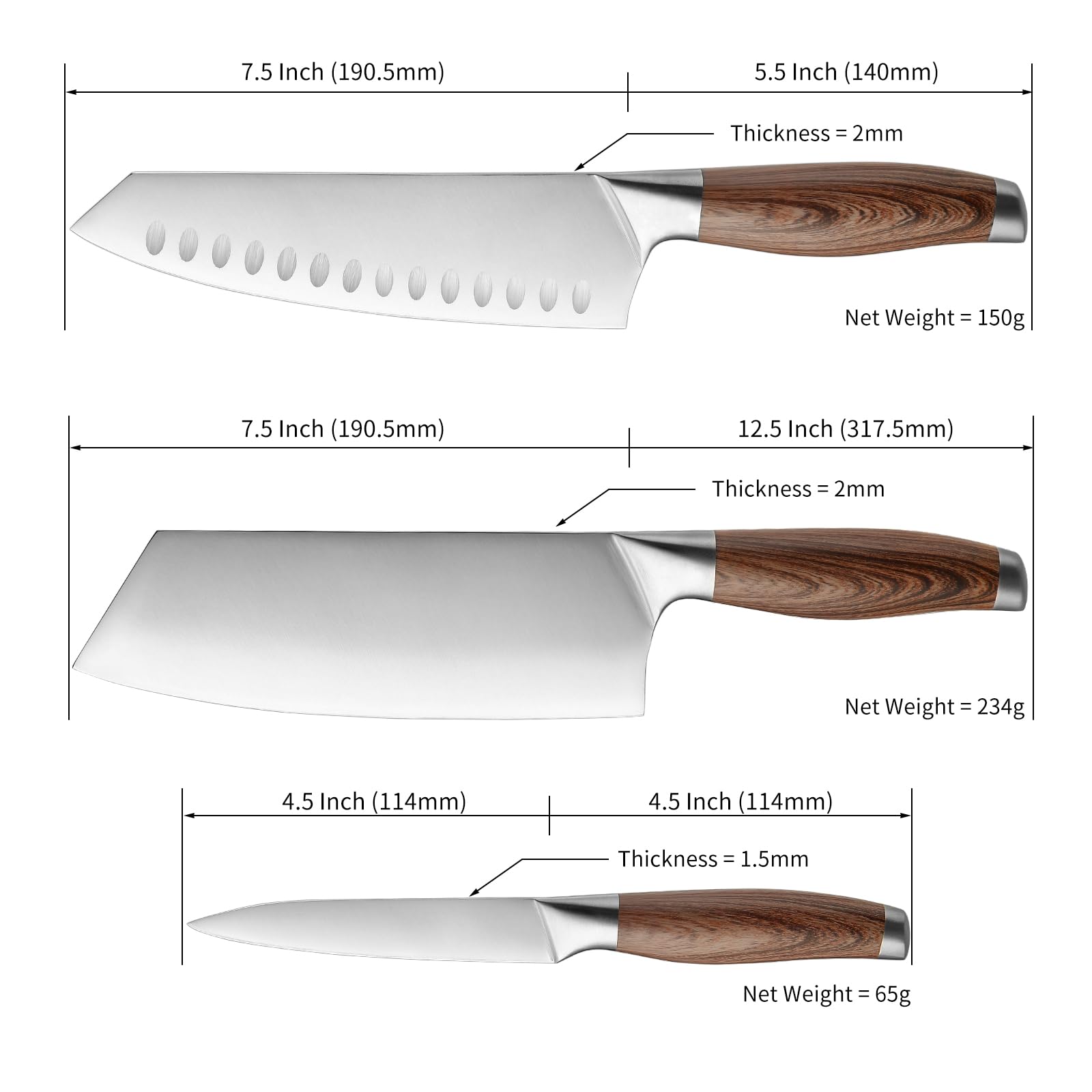 HAOCHUYI 3-Piece Professional Chef Knife Set - Ultra-Sharp Kitchen Knives with Ergonomic Wood Handle, Ideal for Home, Outdoor, Camping, BBQ, and Gifts for Men