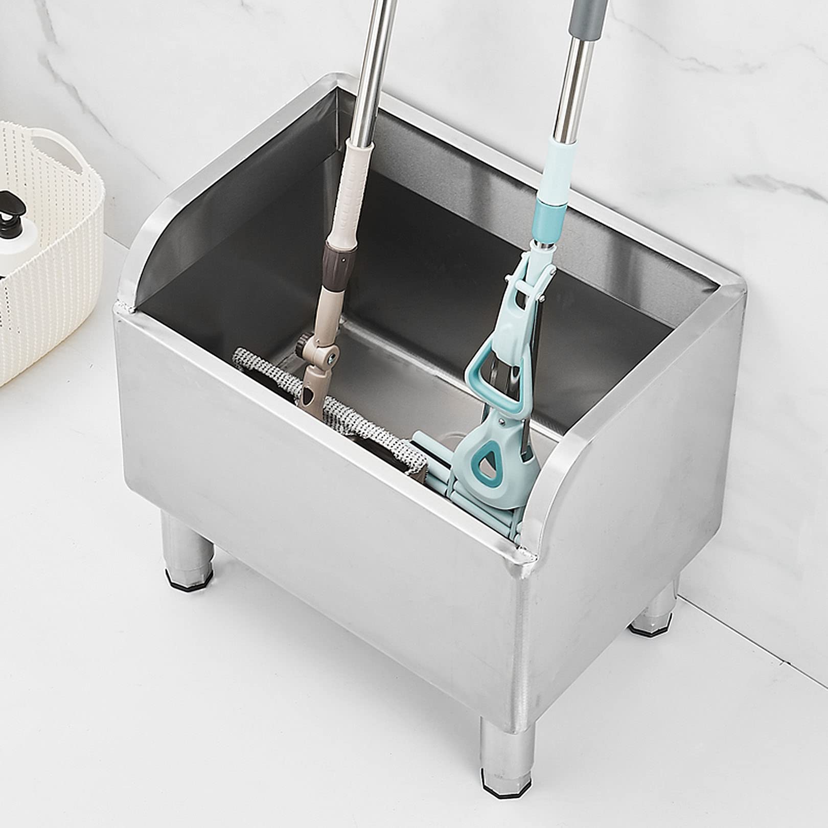 Commercial Floor Mop Sink Stainless Steel Mop Service Basin, Indoor/Outdoor Freestanding Sink Laundry Room Slop Sink Utility Tub Mop Bucket