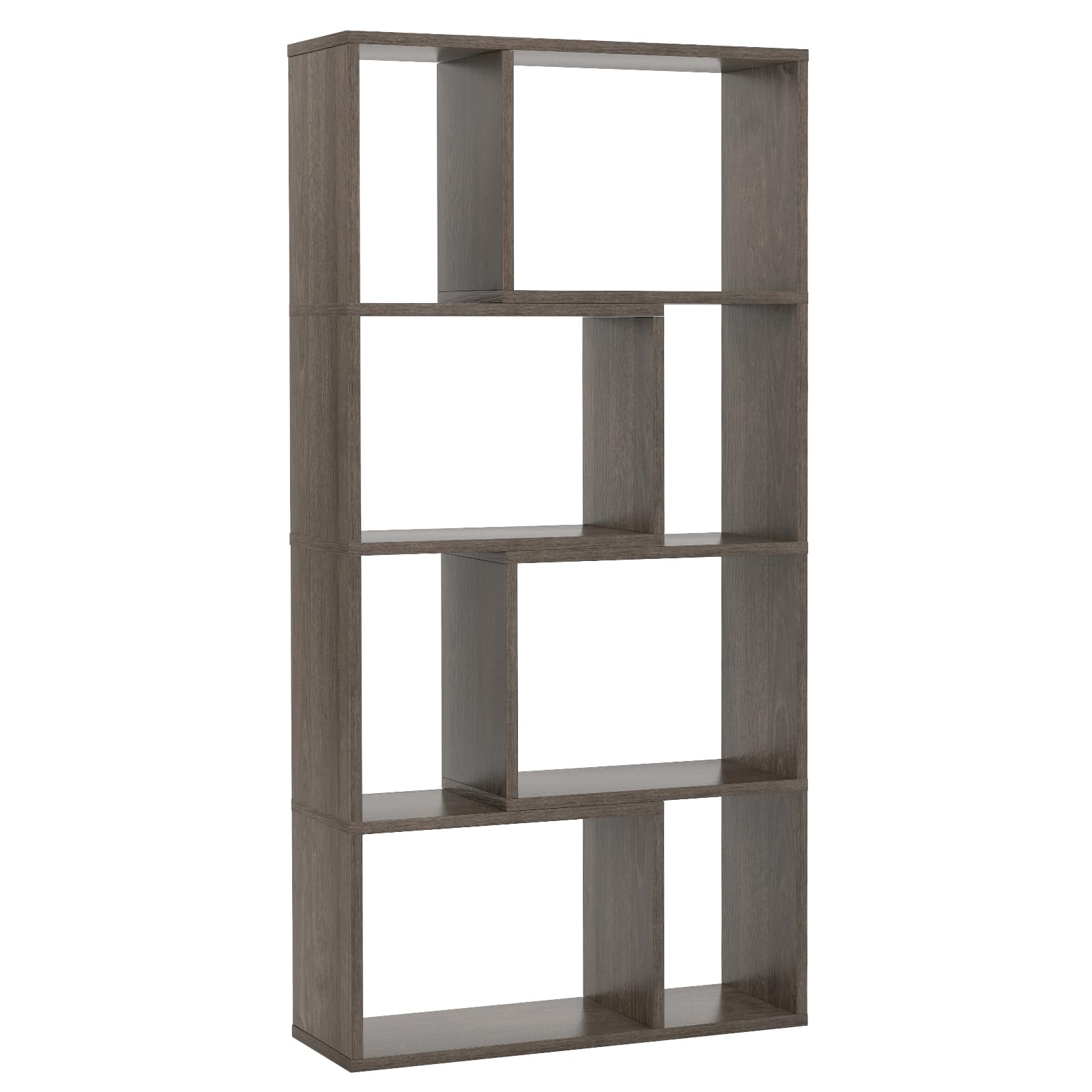 Tangkula 5 Tier Geometric Bookshelf, 48”H Freestanding 8-Cube Open Bookcase, Wooden Storage Display Shelf, 2 Anti-Toppling Devices, 8 Cubes Home Office Decor Room Divider for Living Room (1, Gray)