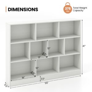 Costzon Montessori Shelf, 10-Section Toy Storage Organizer for Books Toys, 3 Tier Wooden Storage Cabinet, Kids Bookshelf for Playroom, Preschool, Classroom, Daycare (White)