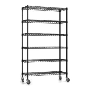 Hodonas 2300LBS Wire Shelving Unit, 36"W x 14"D x 75"H Metal Standing Shelf Units with Wheels / Leveling Feet, 6 Tier, Adjustable, Heavy Duty, and NSF Storage Shelves, Rolling Metal Shelving Wire Rack