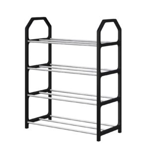 Shoe Rack 4 Layer, Shoe Organizer for Entryway, Storage Shoe Shelf with 4 Tiers Metal Shelves, Assembled Shoe Rack for Bedroom, Closet, Entry, Hallway, Slatted Design for Ventilation Drainage