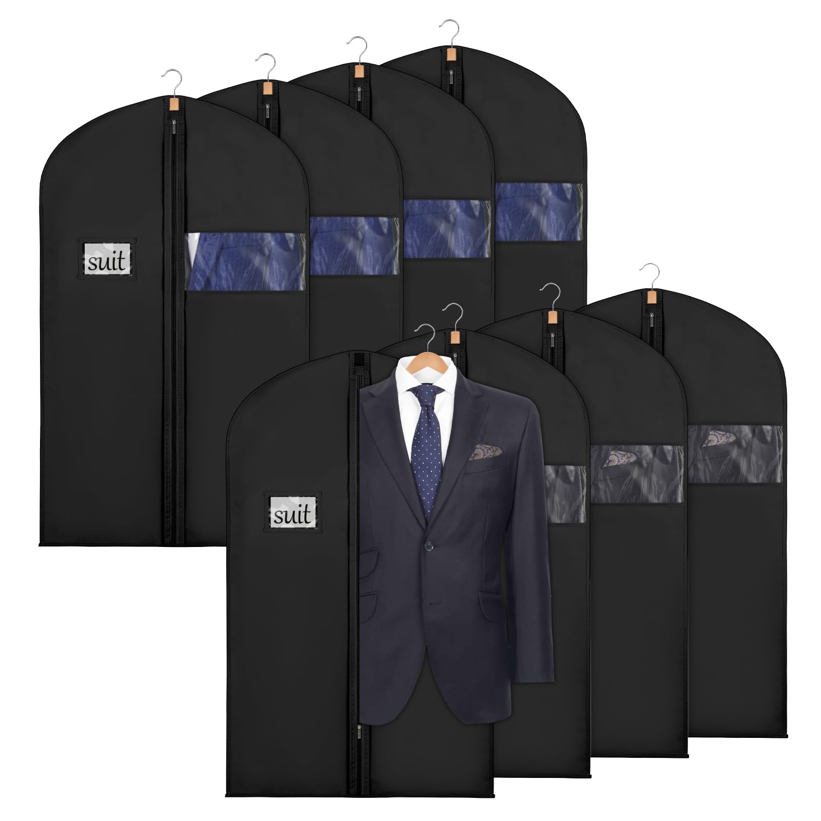 Syeeiex 40" Suit Bag, Set of 8 Garment Bags for Hanging Clothes, Suit Bags for Closet Storage, Suit Cover Bags, Garment Bags for Suits, T-shirts, Jackets, Coats, Business Wear (Black)