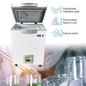 Bonxrdun Lab Deep Freezer, 28L, -86℃(-122.8℉) Ultra Low Temperature Freezer, Medical Freezer with Rollers, Laboratory Refrigerator for Storage, Research