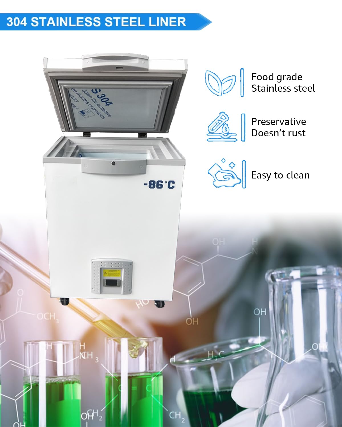 Bonxrdun Lab Deep Freezer, 28L, -86℃(-122.8℉) Ultra Low Temperature Freezer, Medical Freezer with Rollers, Laboratory Refrigerator for Storage, Research